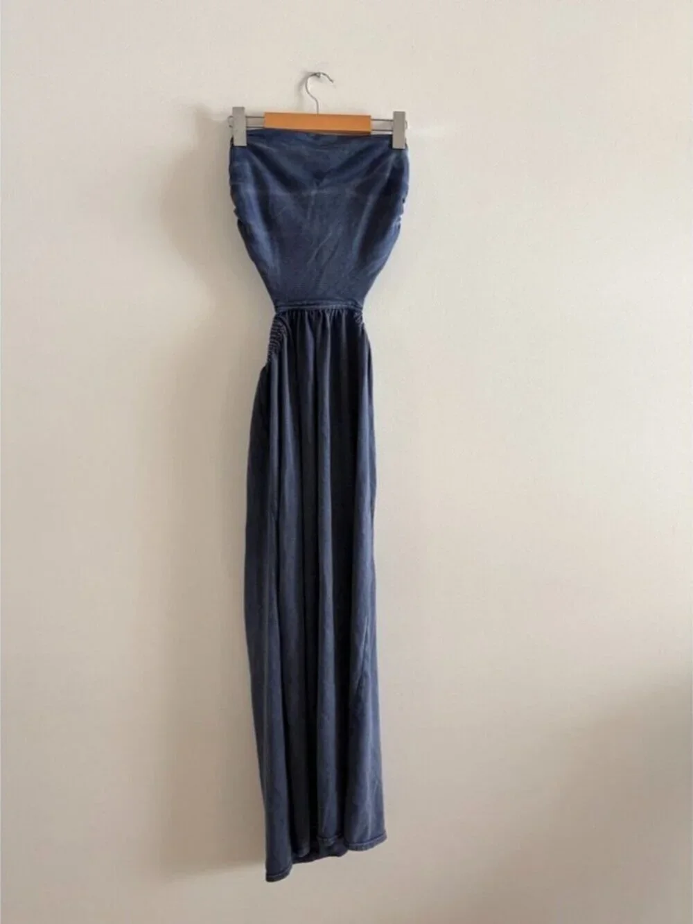 Free People Trangelica Strapless Maxi Dress in Navy Blue Open Back Size Small